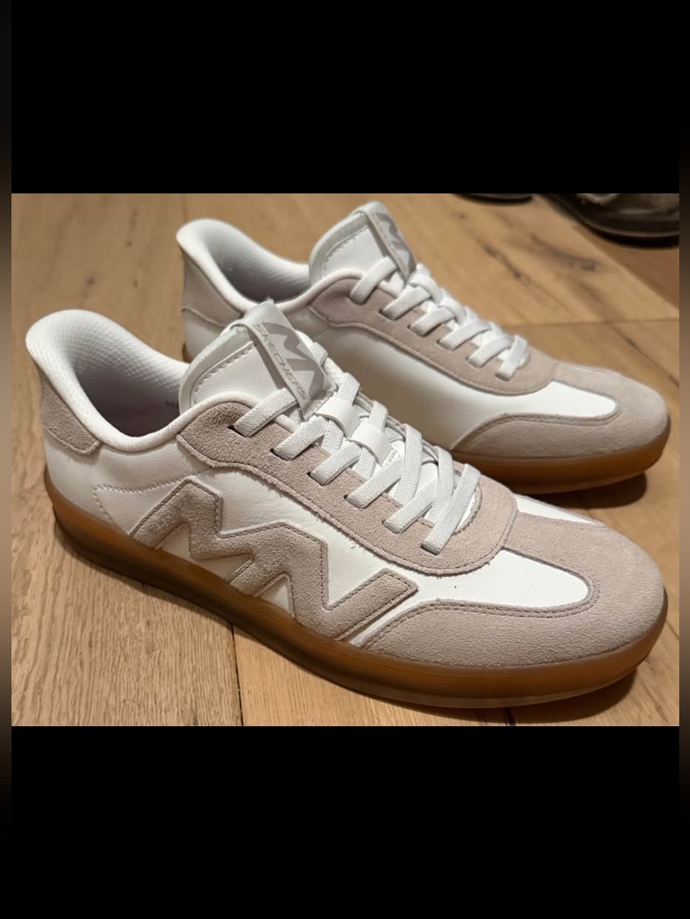 Mark Nason for Sketchers Women’s White and Beige Sneakers with Gum Sole